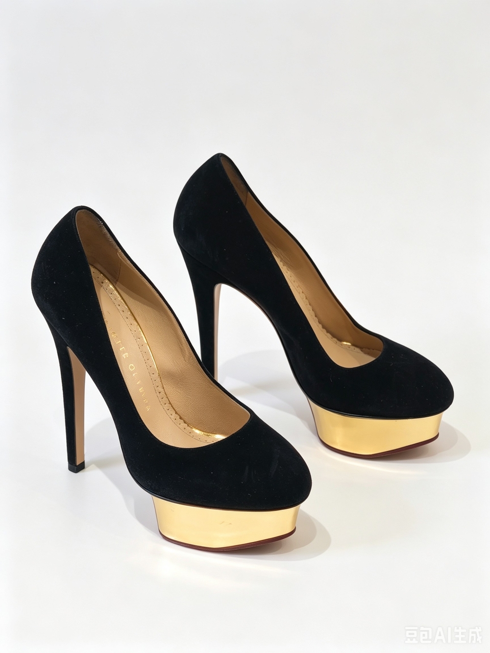 CHARLOTTE OLYMPIA DOLLY Black Suede Platform Pumps